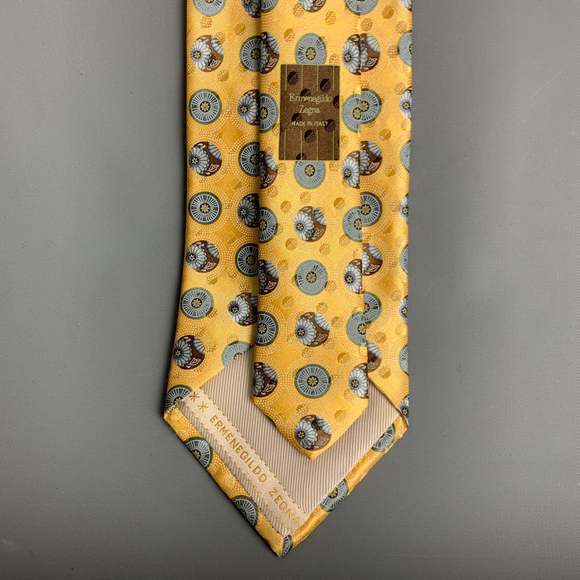 ERMENEGILDO ZEGNA Yellow Blue Circles Silk Tie - Picture 4 of 5